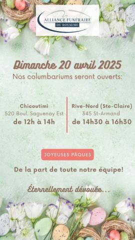 Pâques Ouverture des Columbariums