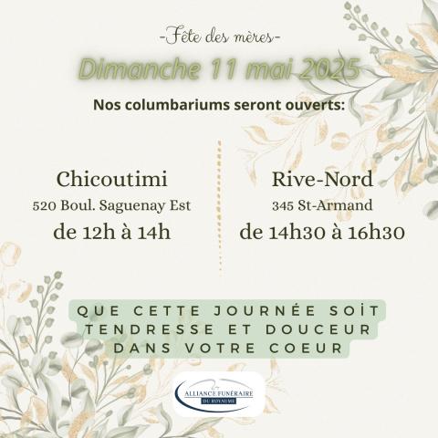 Fête des Mères Ouverture des Columbariums